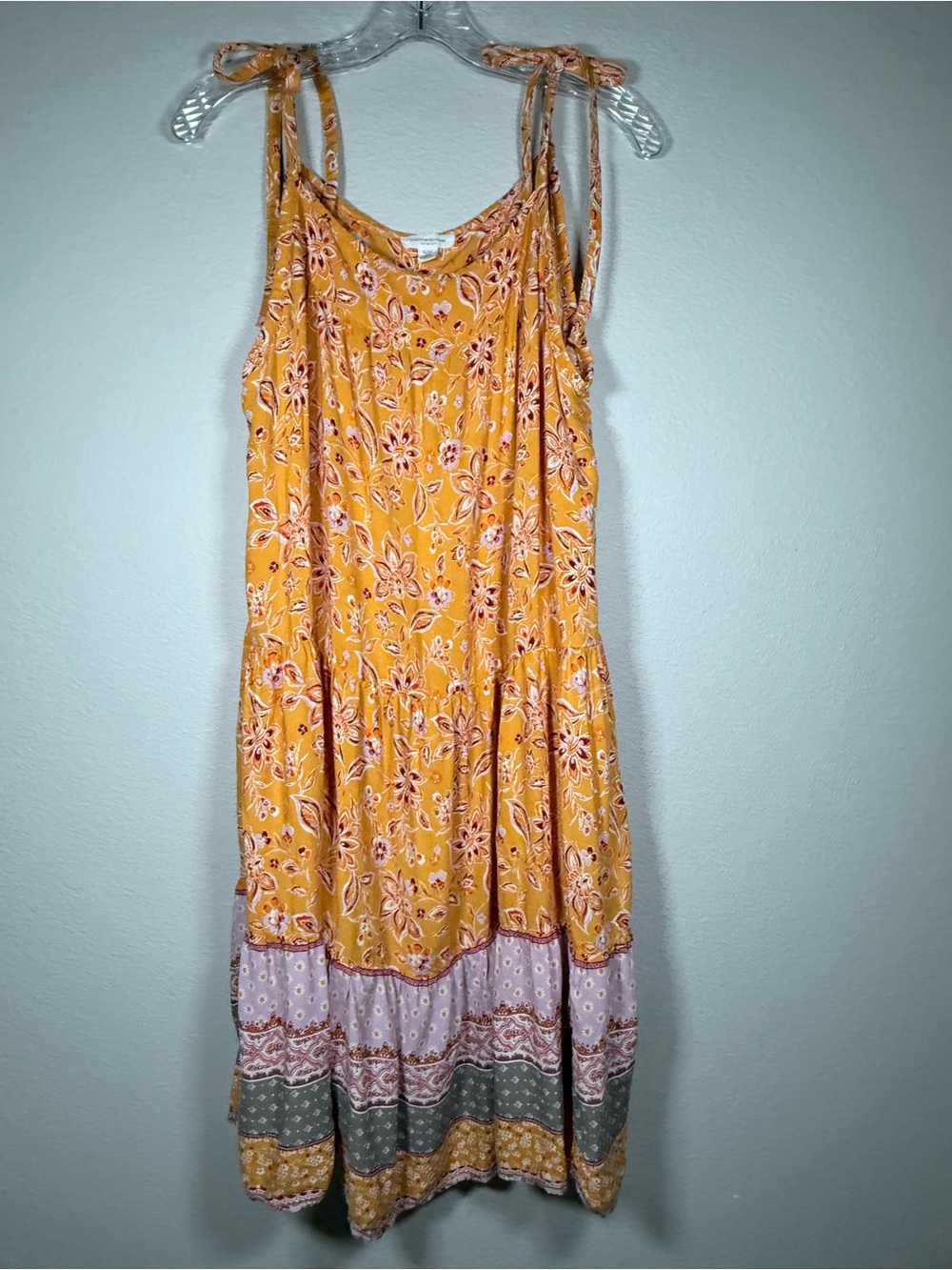 beachlunchlounge Yellow Floral Tiered Midi Dress with Tie Straps